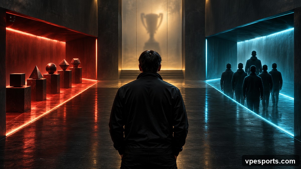 Conceptual illustration of an experienced esports player preparing for a return