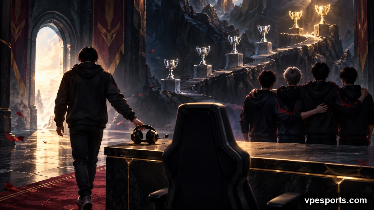 Conceptual illustration of an esports captain leaving a long-term team