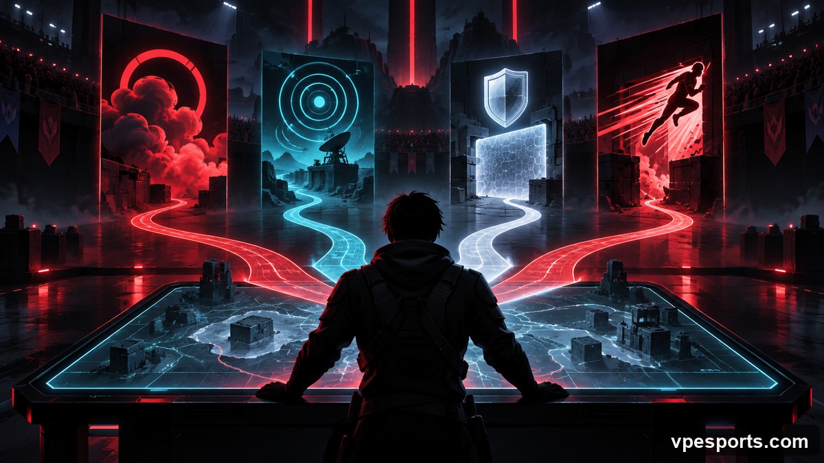 Conceptual illustration of an esports player covering four tactical roles