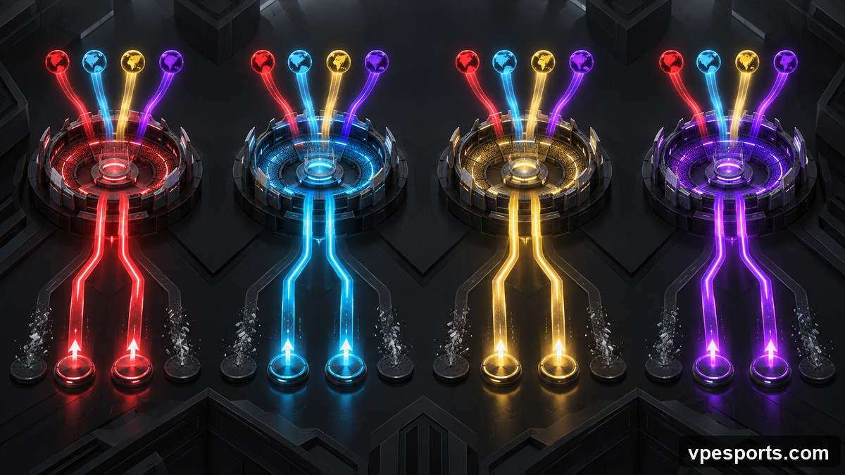 Conceptual illustration of four regional groups advancing two teams each
