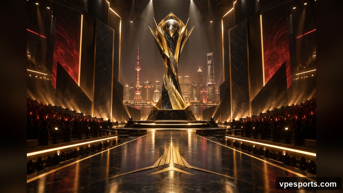 Conceptual illustration of the Champions Shanghai trophy and stage reveal