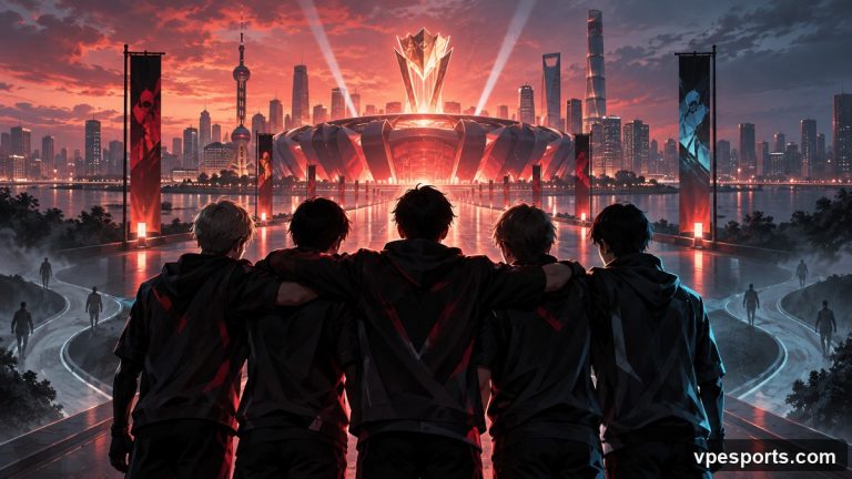 Conceptual illustration of five teammates beginning a possible final championship run