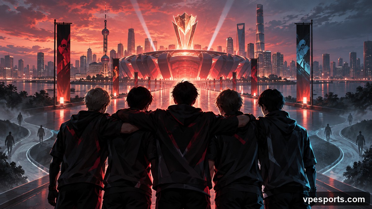 Conceptual illustration of five teammates beginning a possible final championship run