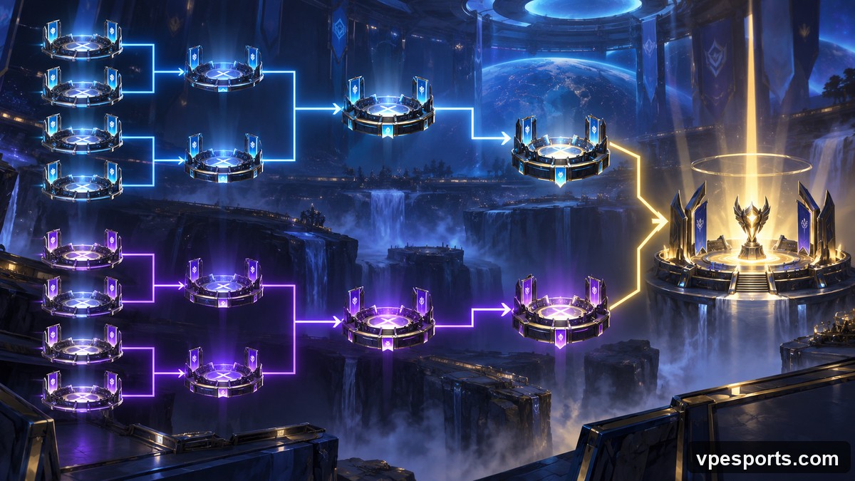 Conceptual illustration of a double-elimination esports bracket