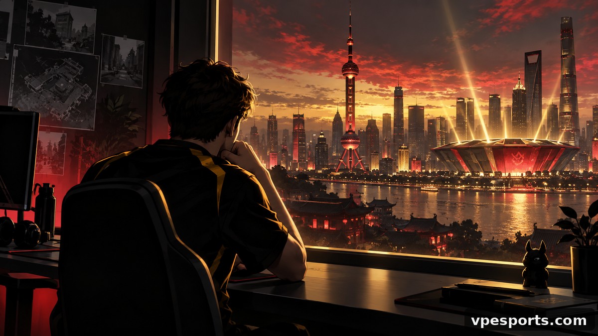 Ilustración conceptual de un jugador preparándose para Champions Shanghai