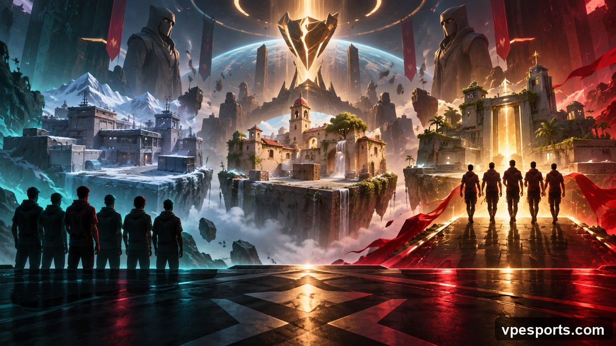 Conceptual illustration of Paper Rex advancing through a three-map series against Team Liquid