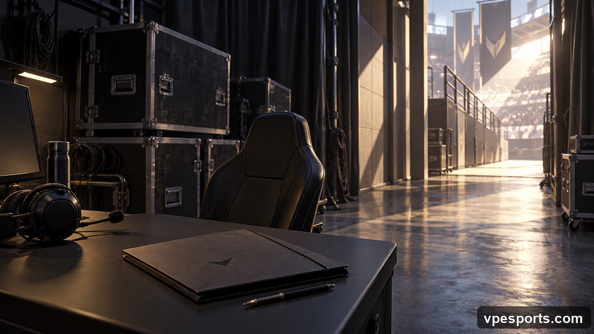 Conceptual illustration of an esports coaching desk